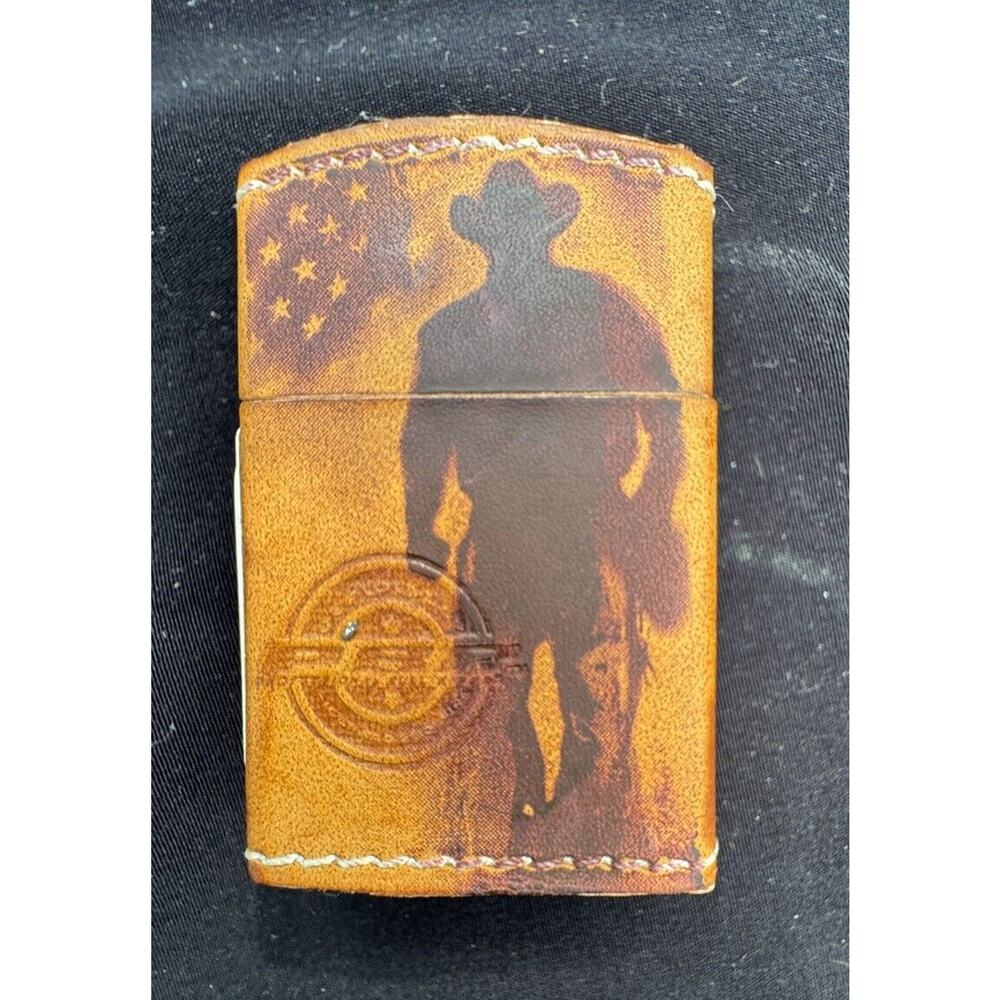 PBR Professional Bull Riders Leather Wrapped FLIP TOP Cigarette Lighter C27